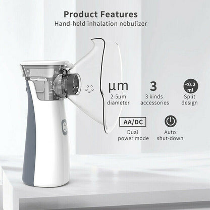Portable Mesh Nebulizer - Handheld Breathing Relief With Fine Mist, USB AA Powered, Auto Shut-Off, Quiet Operation