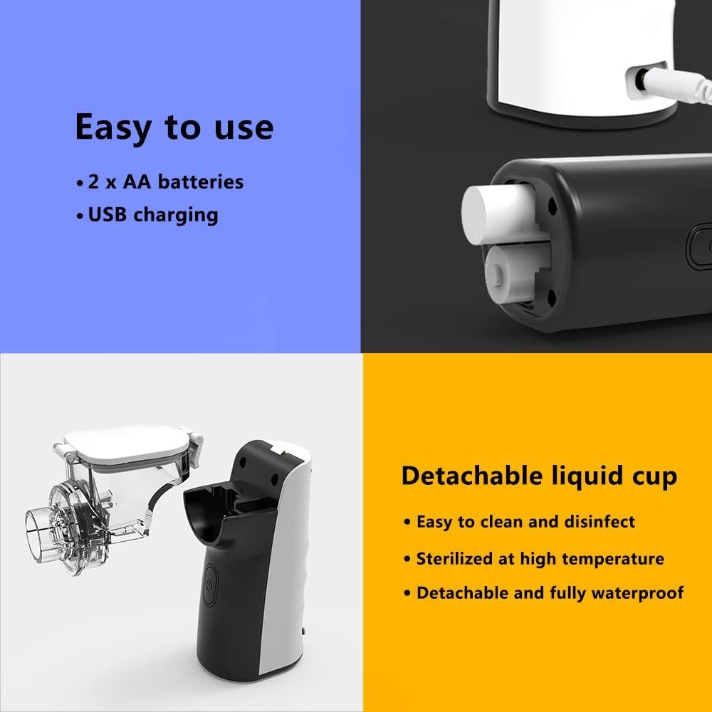 Portable Mesh Nebulizer - Handheld Breathing Relief With Fine Mist, USB AA Powered, Auto Shut-Off, Quiet Operation