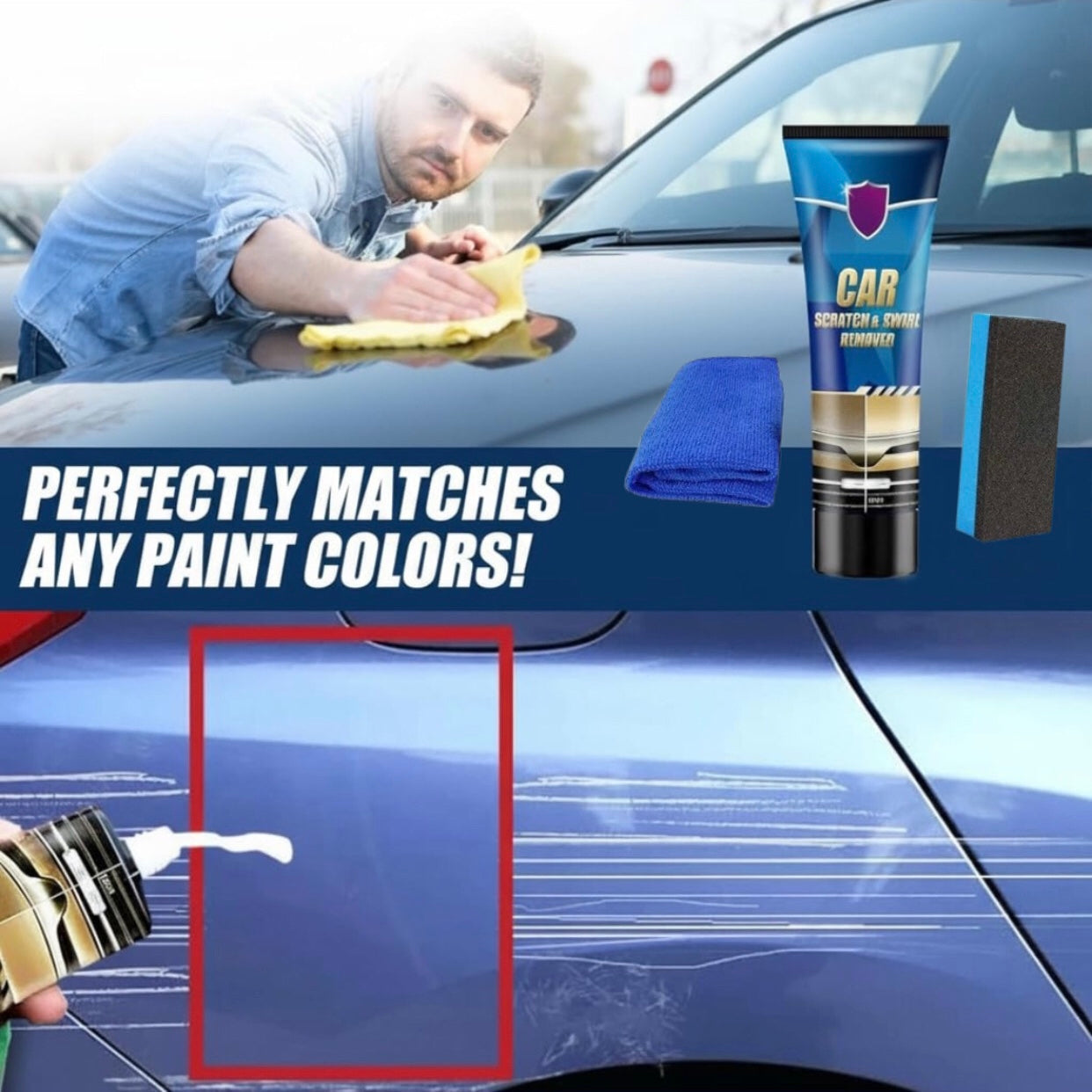 Premium Car Scratch Remover Kit – Effectively Removes Light Scratches, Cleans Stubborn Stains, and Restores Glossy Finish