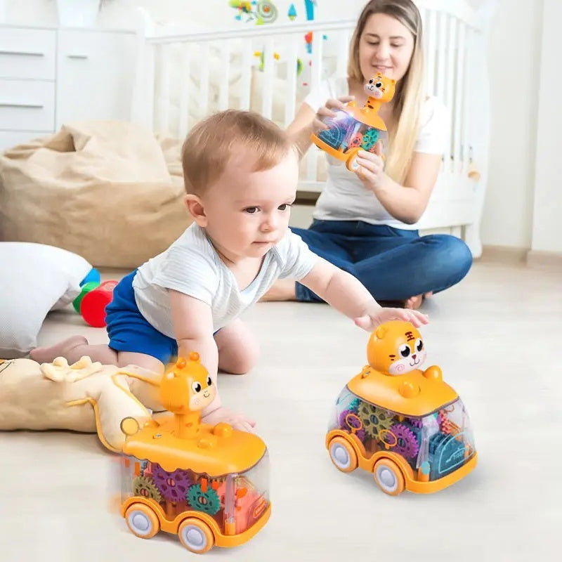 Press Gear Animal Car with Inertial Motion, Light-Up Fun, Educational Play, Safe for Ages 1+