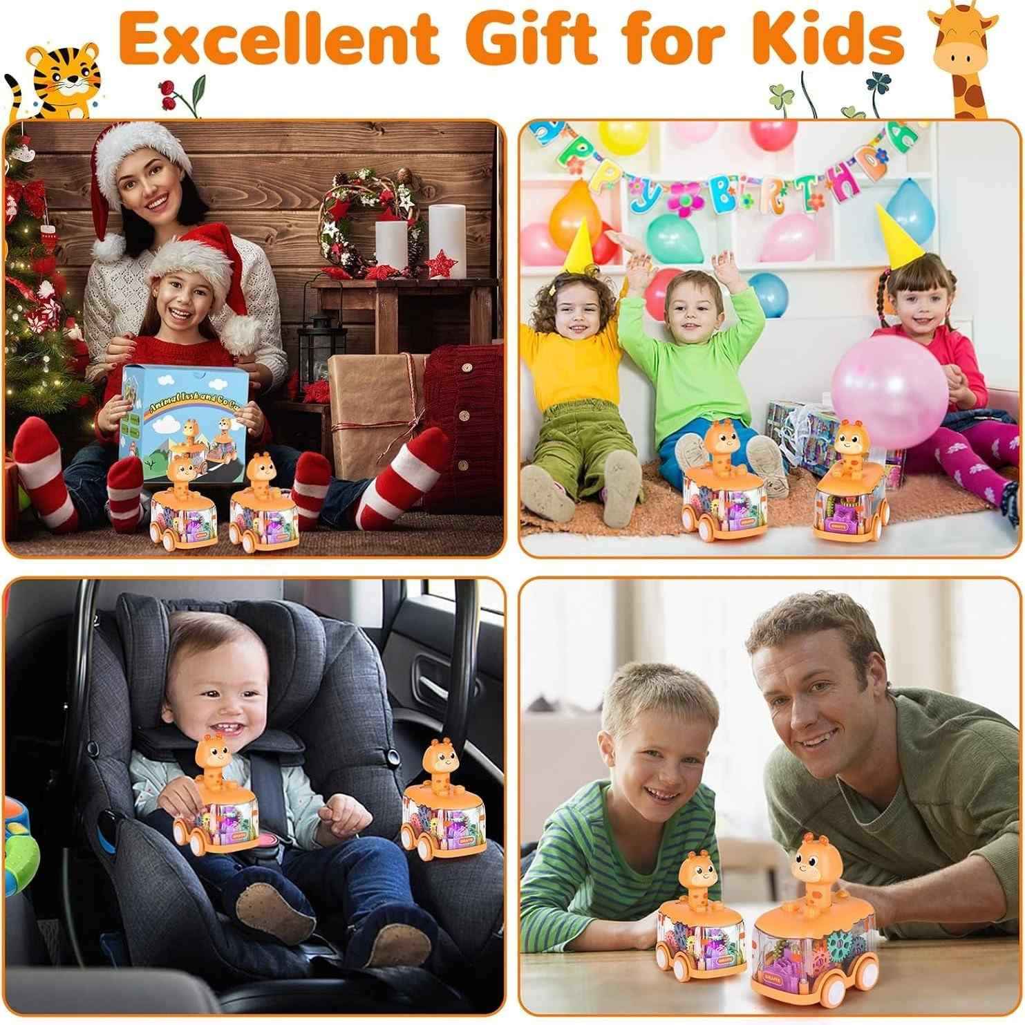 Press Gear Animal Car with Inertial Motion, Light-Up Fun, Educational Play, Safe for Ages 1+