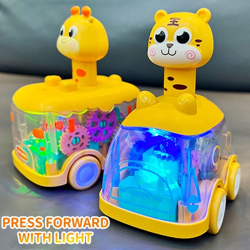 Press Gear Animal Car with Inertial Motion, Light-Up Fun, Educational Play, Safe for Ages 1+