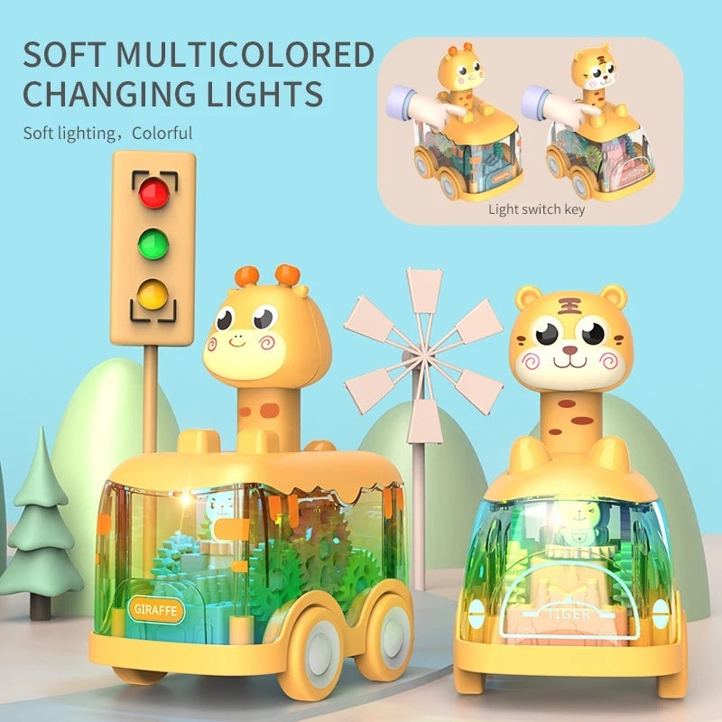 Press Gear Animal Car with Inertial Motion, Light-Up Fun, Educational Play, Safe for Ages 1+