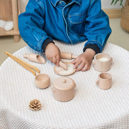 Pretend Play Kitchen Made of Natural Wood, Realistic Simulation, Develops Sensory Skills, Safe for Ages 3+
