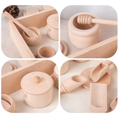 Pretend Play Kitchen Made of Natural Wood, Realistic Simulation, Develops Sensory Skills, Safe for Ages 3+