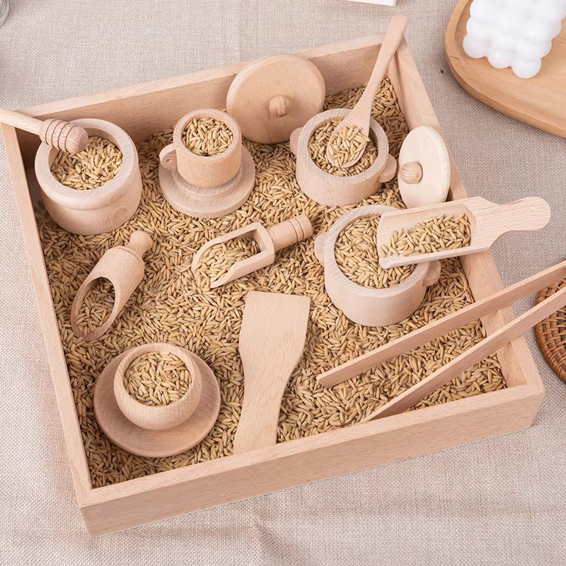 Pretend Play Kitchen Made of Natural Wood, Realistic Simulation, Develops Sensory Skills, Safe for Ages 3+