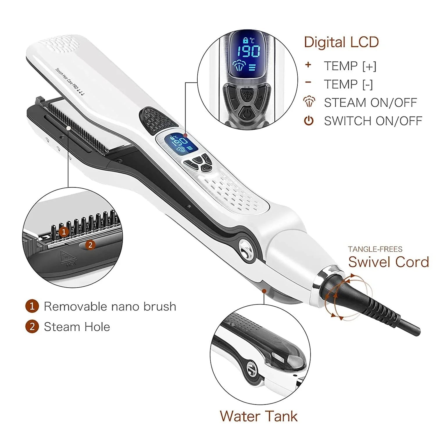 Professional Ceramic Hair Straightener with Steam and Comb