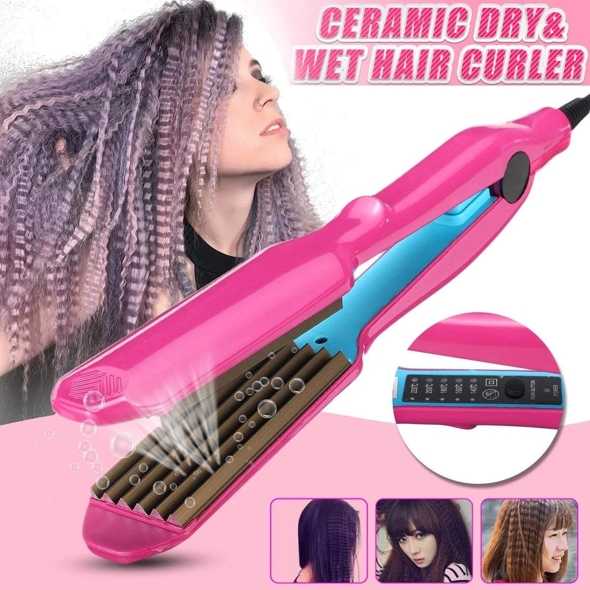 Professional Wave Hair Crimper Electric Ceramic Crimping Iron with Temperature Control Feature