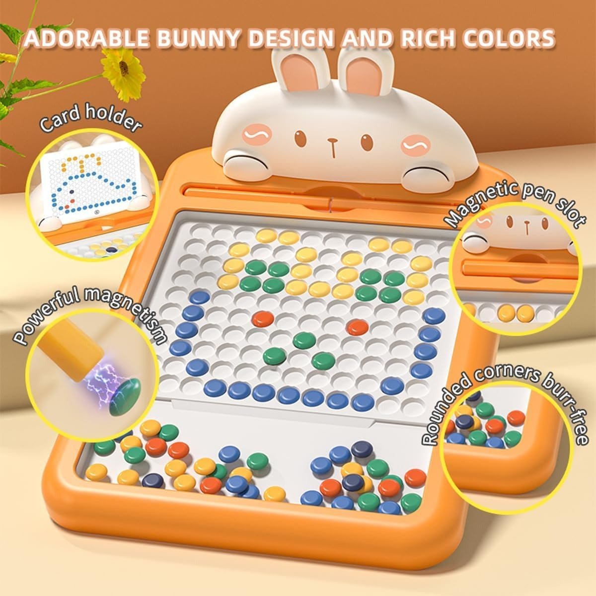 Rabbit Magnetic Drawing Board with Carrot-Shaped Magnetic Pen, Compact & Portable, Safe for Ages 3+