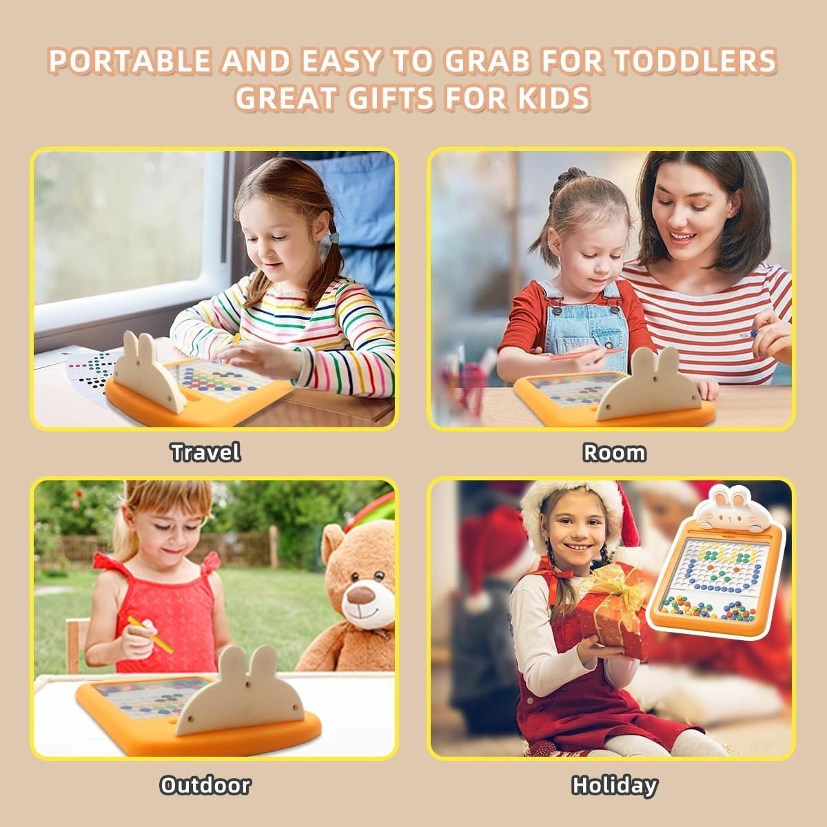 Rabbit Magnetic Drawing Board with Carrot-Shaped Magnetic Pen, Compact & Portable, Safe for Ages 3+
