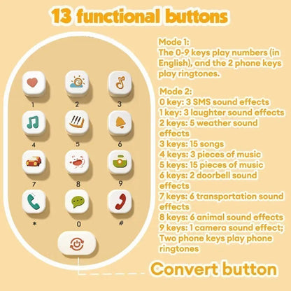 Rabbit Toy Educational Phone with Sound, Lights, Compact and Portable, Safe for Ages 6+ Months