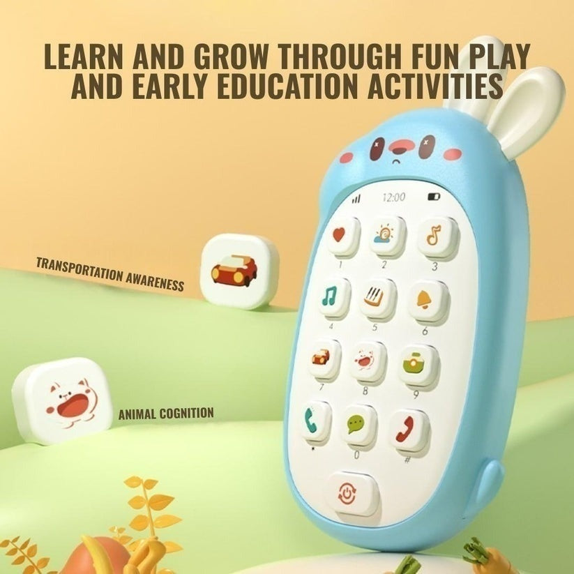 Rabbit Toy Educational Phone with Sound, Lights, Compact and Portable, Safe for Ages 6+ Months