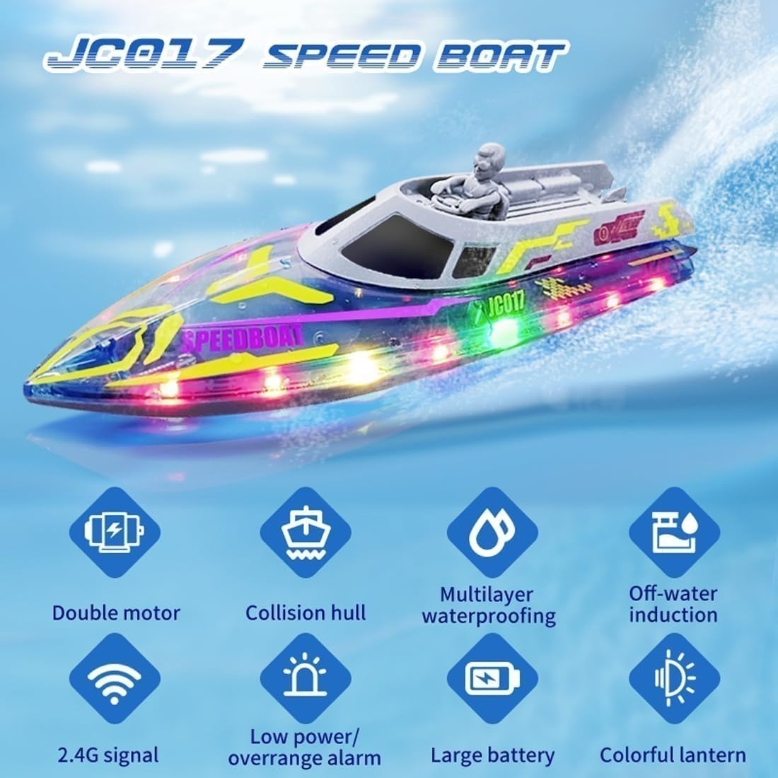 Race Boat Yacht Electric with Remote Control 2.4G, LED Lights, Safe for Ages 6+