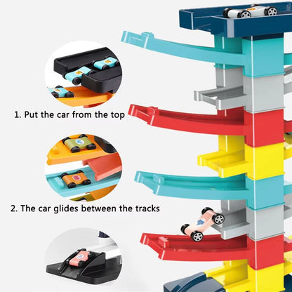 Ramp Car Toy, Zigzag Slide with Rooftop Parking, Color Recognition & Motor Skill Development, Safe for Ages 3+