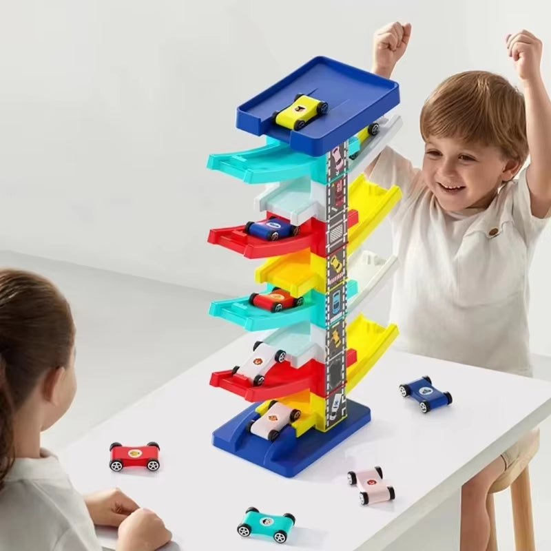 Ramp Car Toy, Zigzag Slide with Rooftop Parking, Color Recognition & Motor Skill Development, Safe for Ages 3+