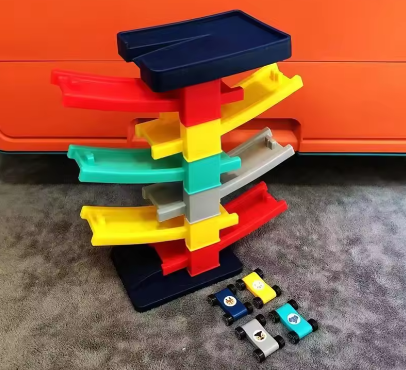 Ramp Car Toy, Zigzag Slide with Rooftop Parking, Color Recognition & Motor Skill Development, Safe for Ages 3+