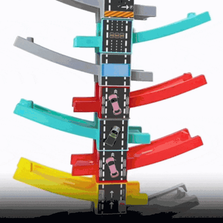Ramp Car Toy, Zigzag Slide with Rooftop Parking, Color Recognition & Motor Skill Development, Safe for Ages 3+