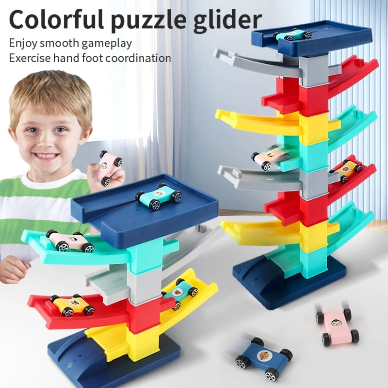 Ramp Car Toy, Zigzag Slide with Rooftop Parking, Color Recognition & Motor Skill Development, Safe for Ages 3+