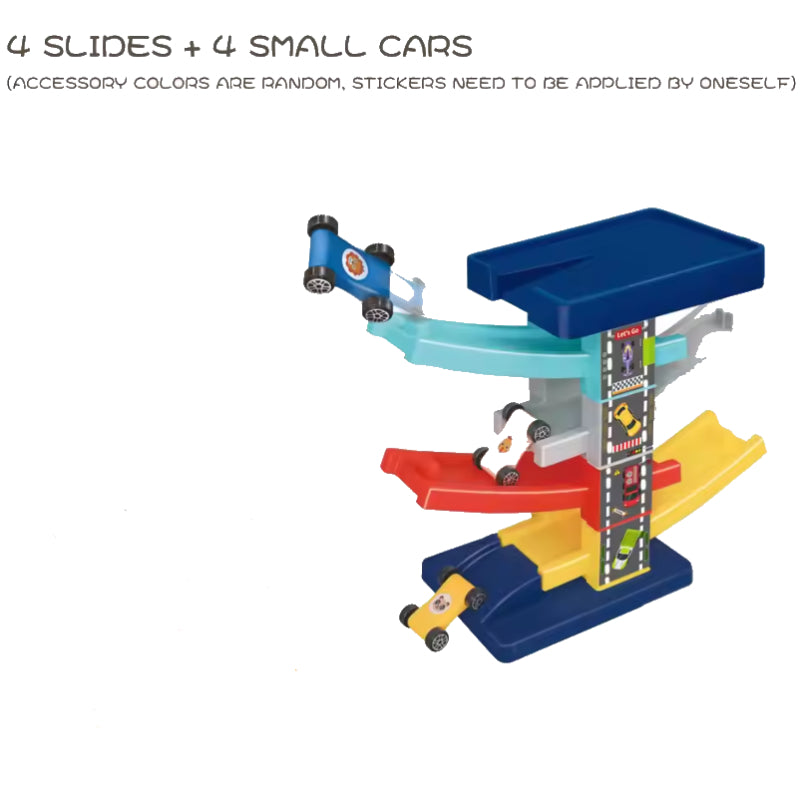Ramp Car Toy, Zigzag Slide with Rooftop Parking, Color Recognition & Motor Skill Development, Safe for Ages 3+