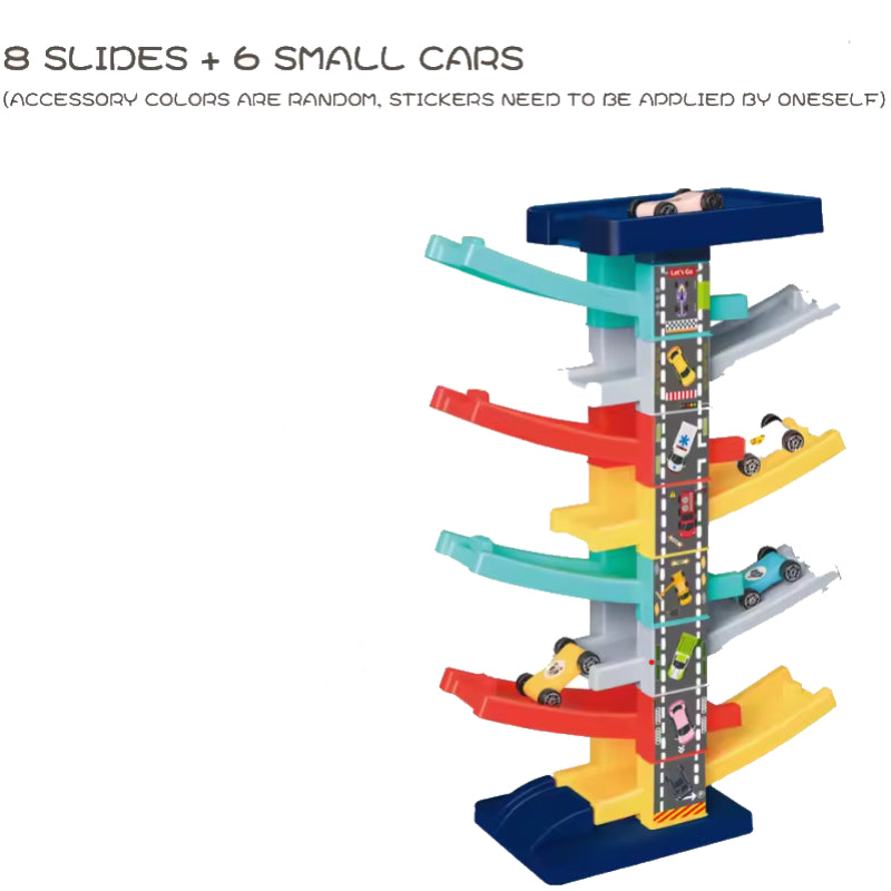 Ramp Car Toy, Zigzag Slide with Rooftop Parking, Color Recognition & Motor Skill Development, Safe for Ages 3+