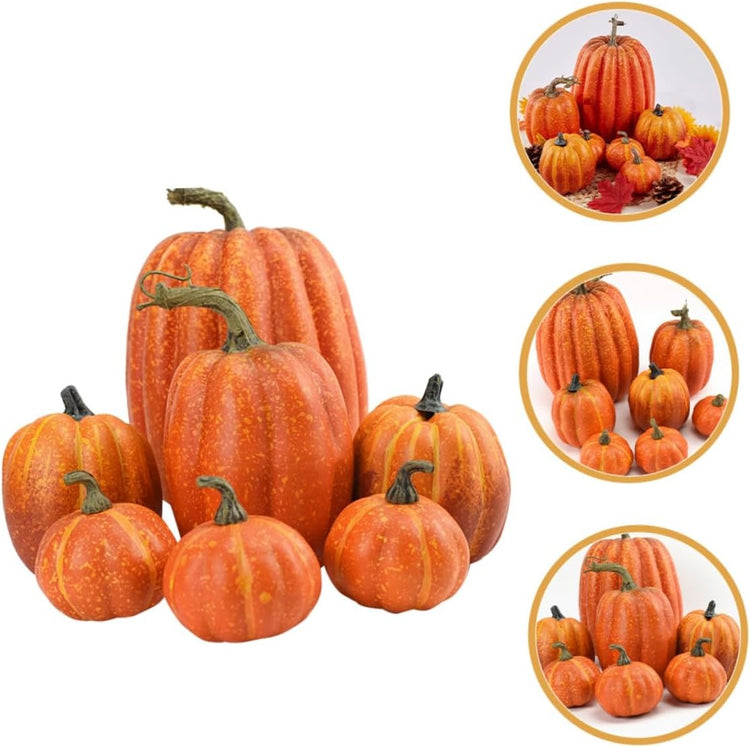 Realistic Fake Pumpkins with 7PCS Set for Halloween Decor, Lifelike Appearance, Fall Autumn Themed Decoration