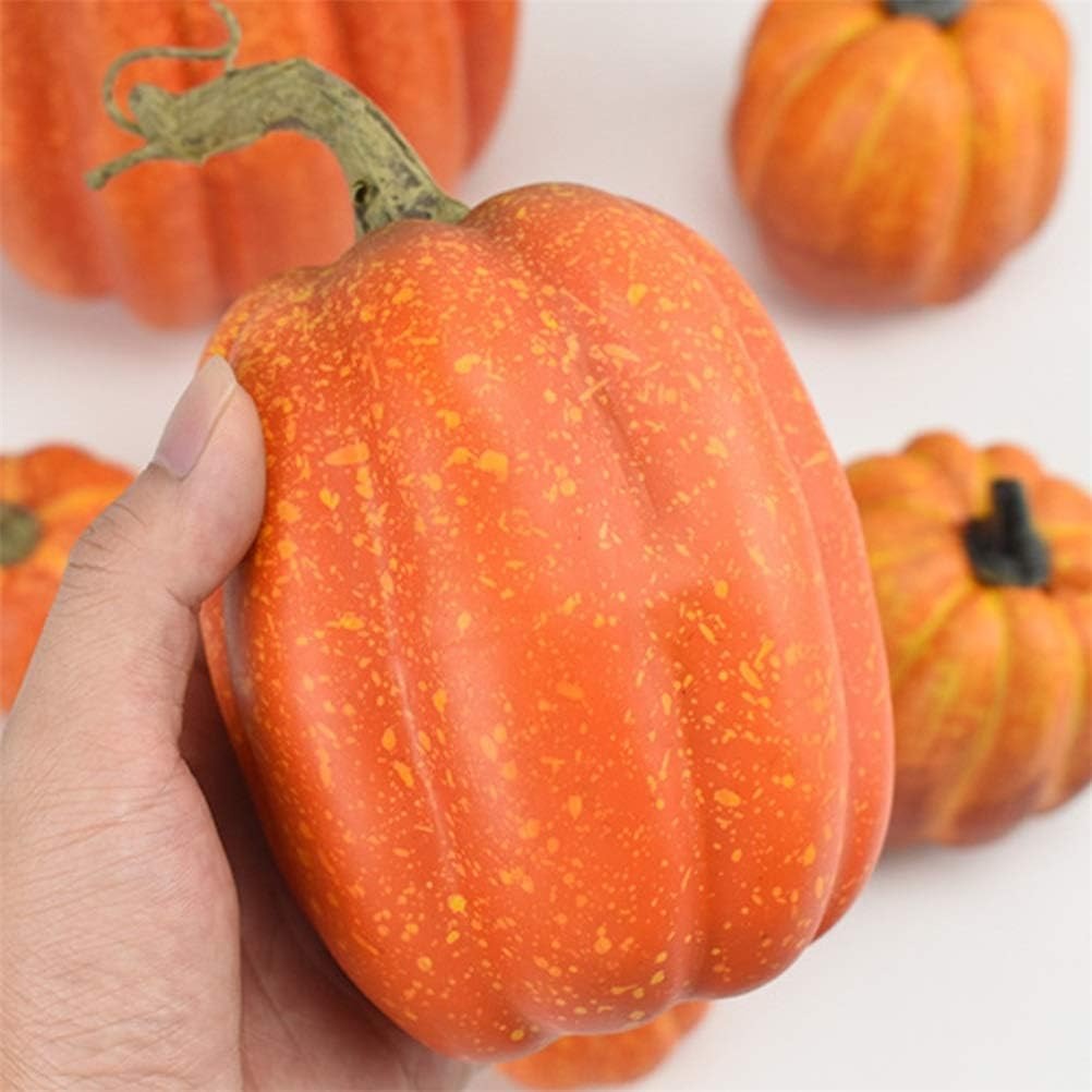 Realistic Fake Pumpkins with 7PCS Set for Halloween Decor, Lifelike Appearance, Fall Autumn Themed Decoration