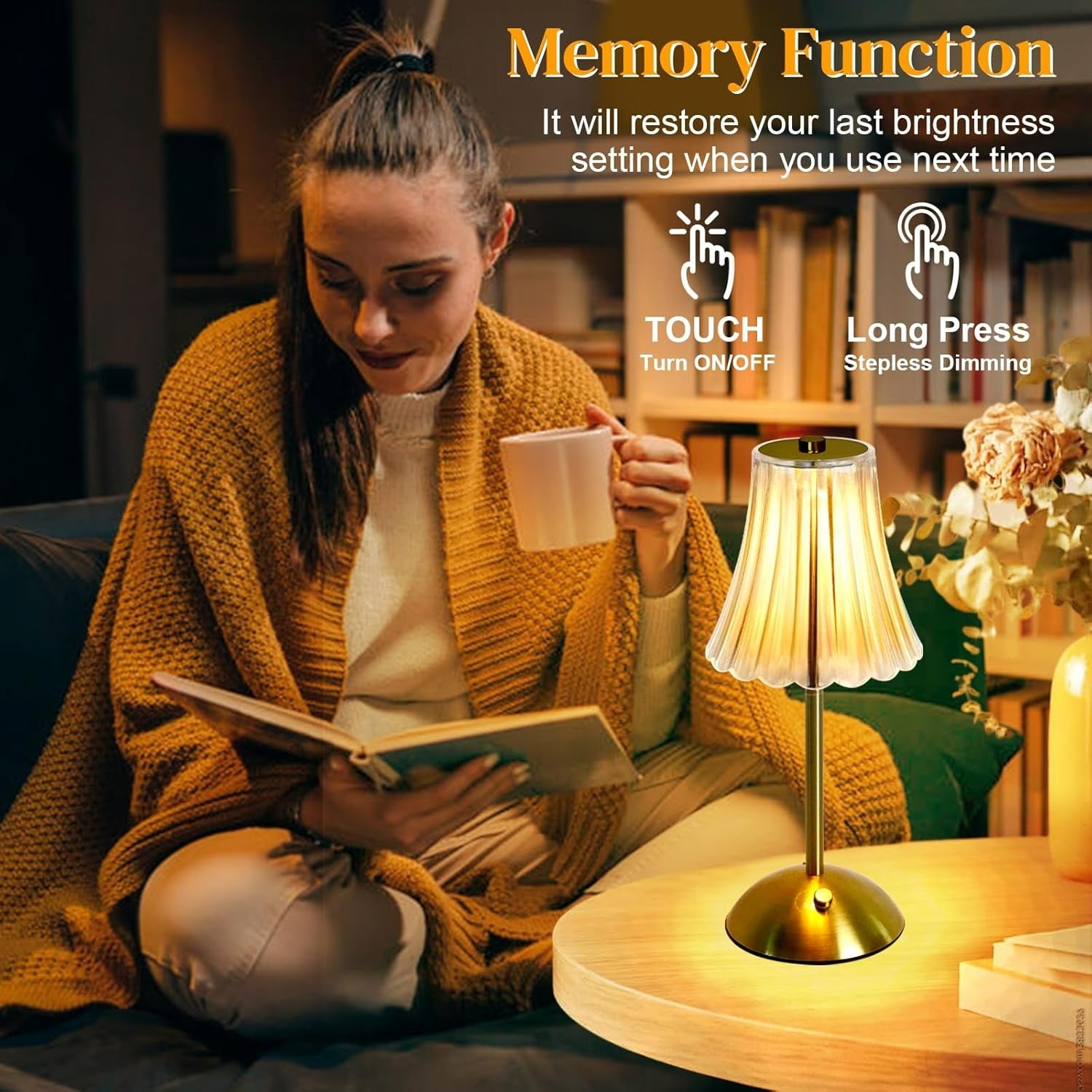 Rechargeable LED Table Lamp – Cordless Touch, Stepless Brightness Adjustment, Memory Function