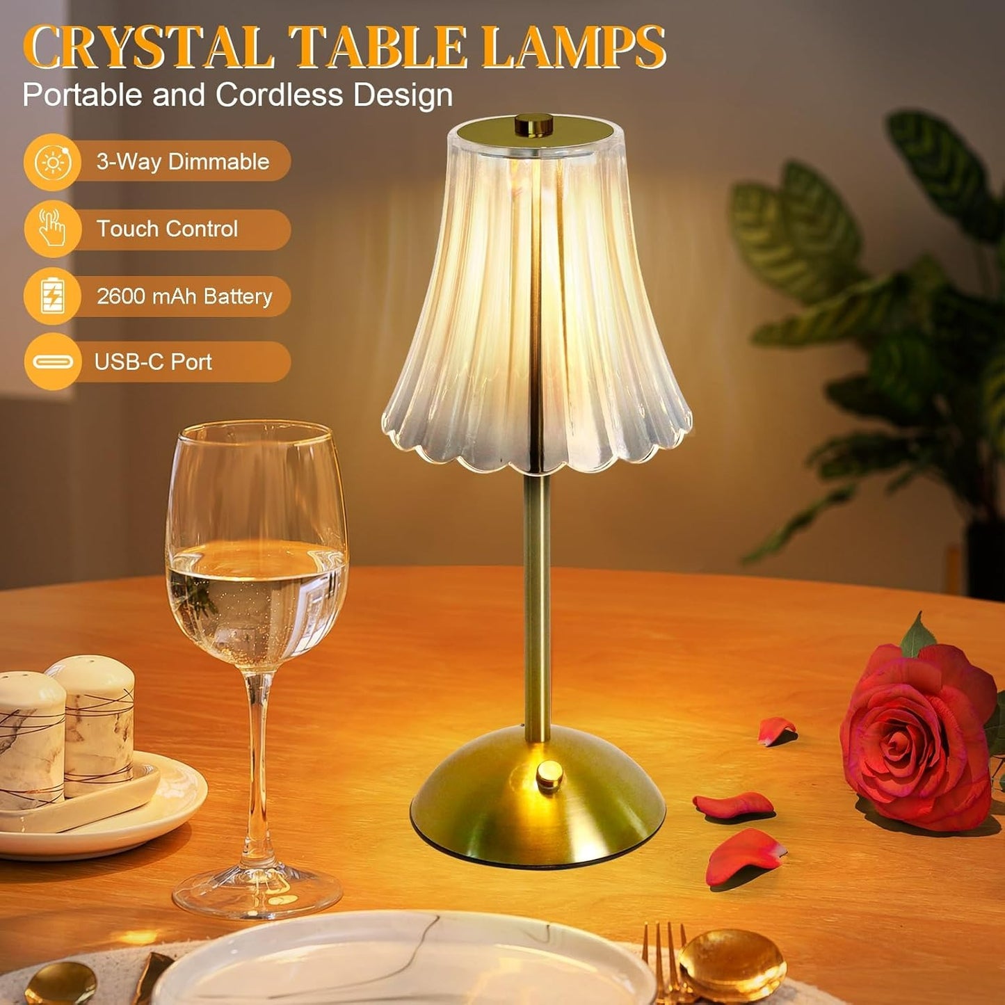 Rechargeable LED Table Lamp – Cordless Touch, Stepless Brightness Adjustment, Memory Function