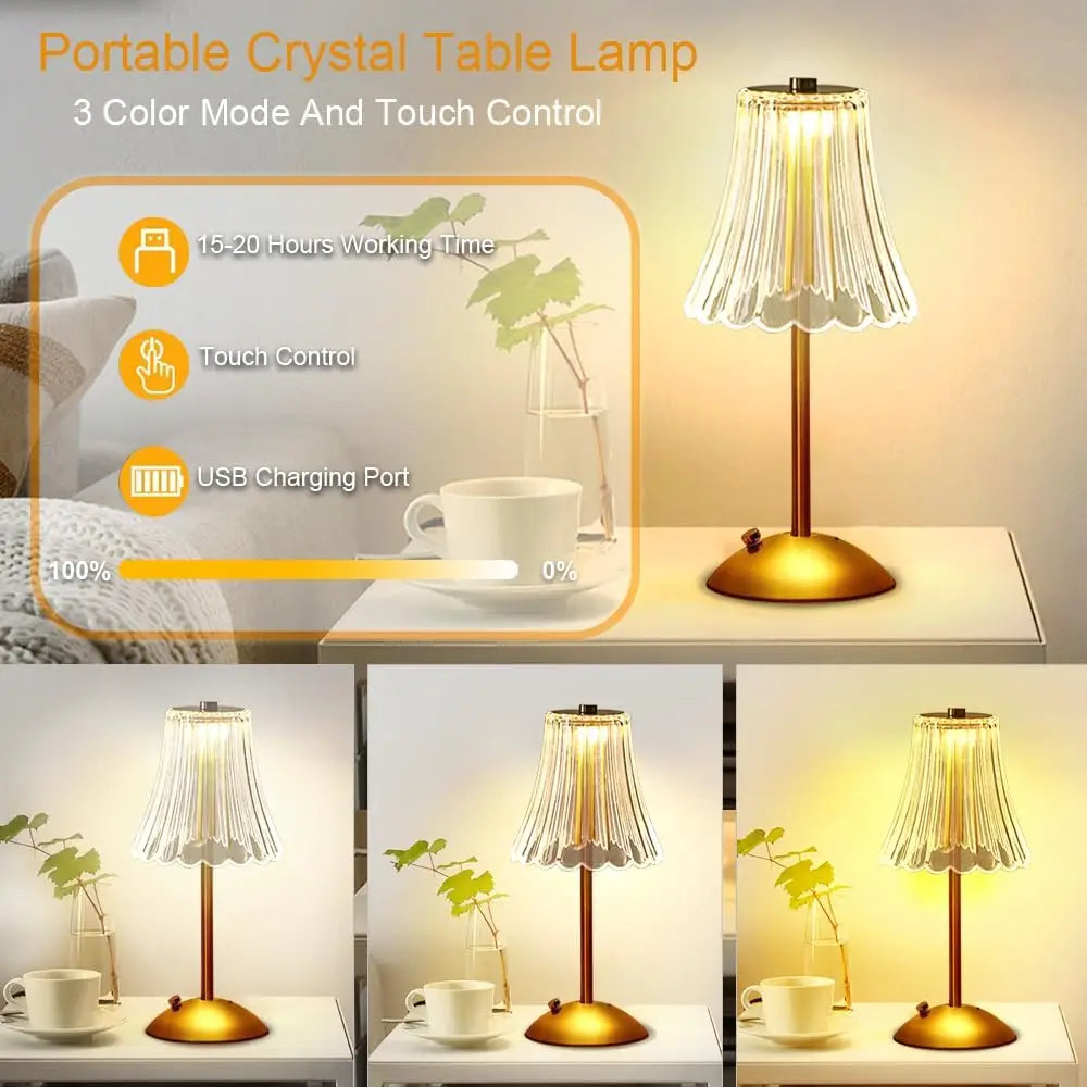 Rechargeable LED Table Lamp – Cordless Touch, Stepless Brightness Adjustment, Memory Function