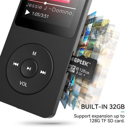 Rechargeable MP3 Player with Bluetooth 4.0, Voice Recorder, Support 128GB Storage