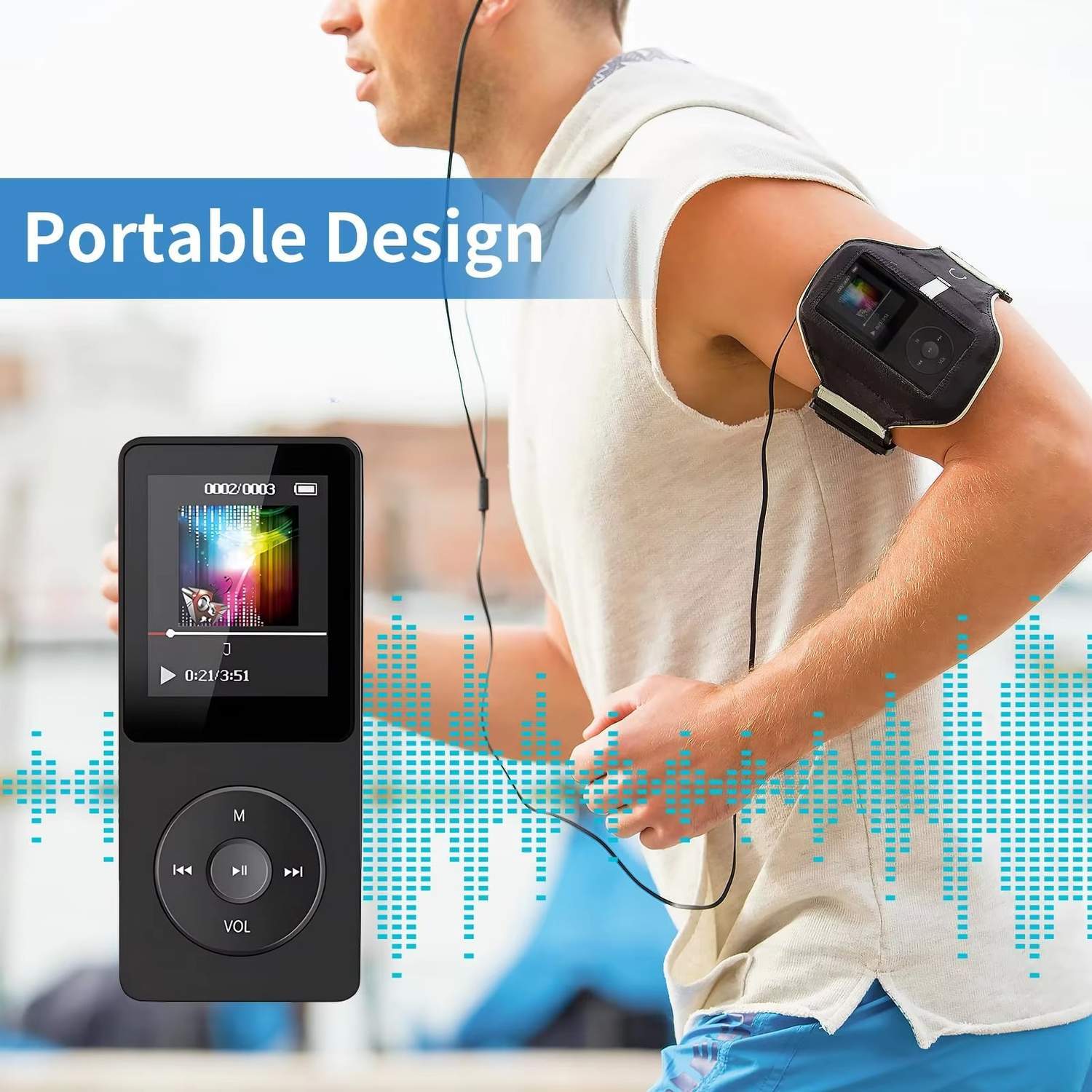 Rechargeable MP3 Player with Bluetooth 4.0, Voice Recorder, Support 128GB Storage
