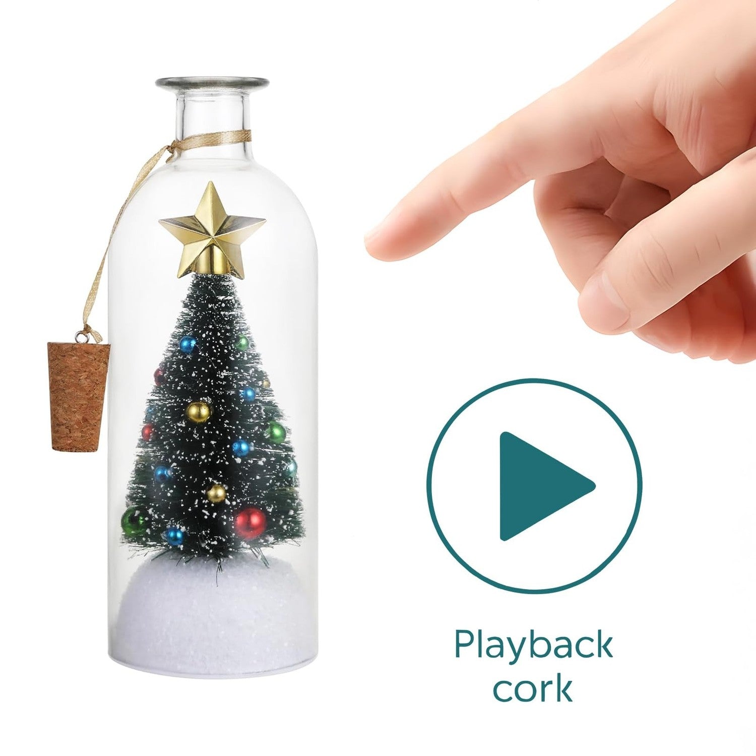 Recordable Christmas Tree Message In A Bottle with Christmas Scene, Cordless Audio Playback