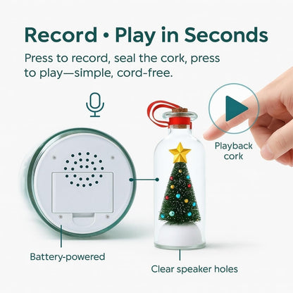 Recordable Christmas Tree Message In A Bottle with Christmas Scene, Cordless Audio Playback