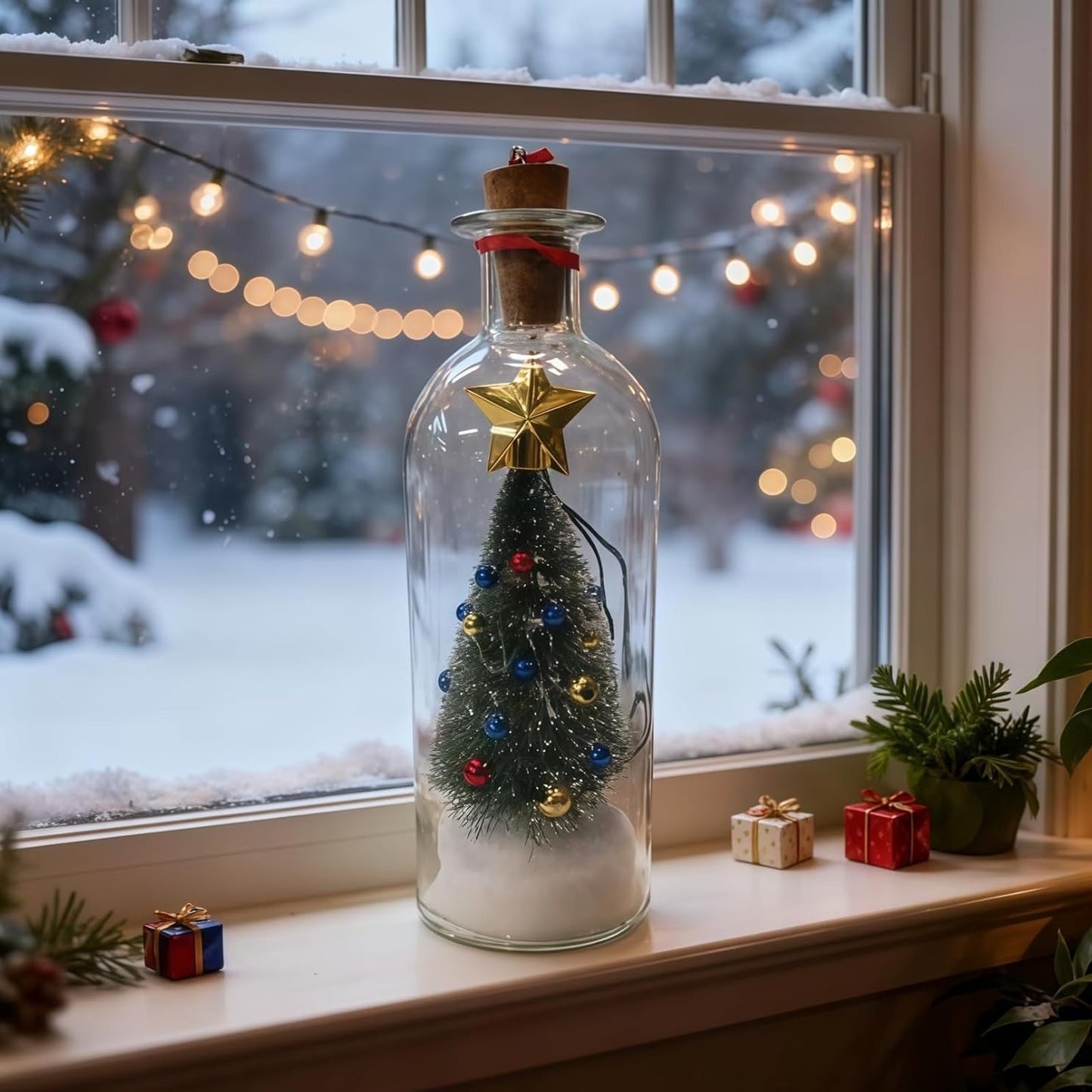 Recordable Christmas Tree Message In A Bottle with Christmas Scene, Cordless Audio Playback