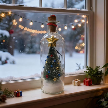 Recordable Christmas Tree Message In A Bottle with Christmas Scene, Cordless Audio Playback