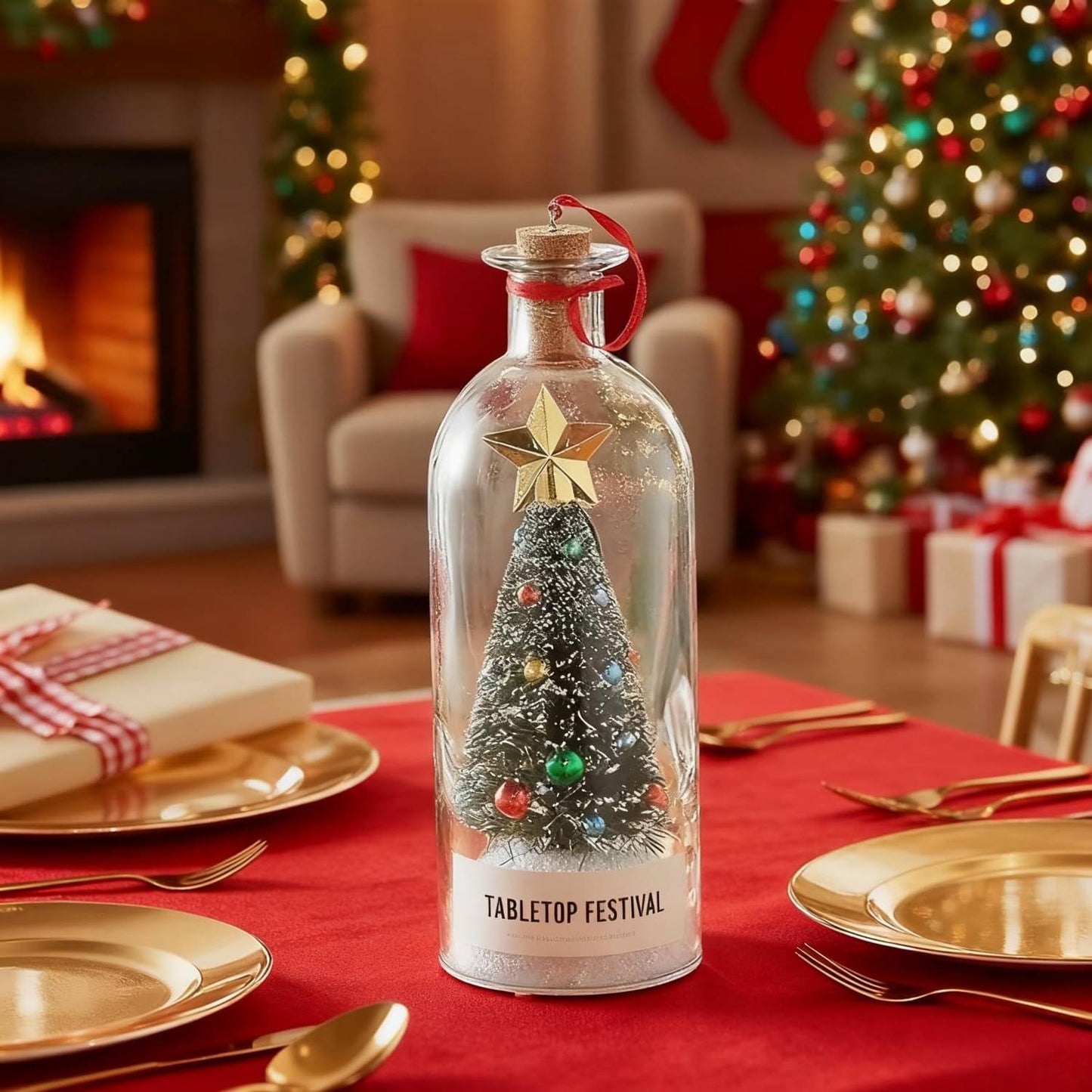 Recordable Christmas Tree Message In A Bottle with Christmas Scene, Cordless Audio Playback