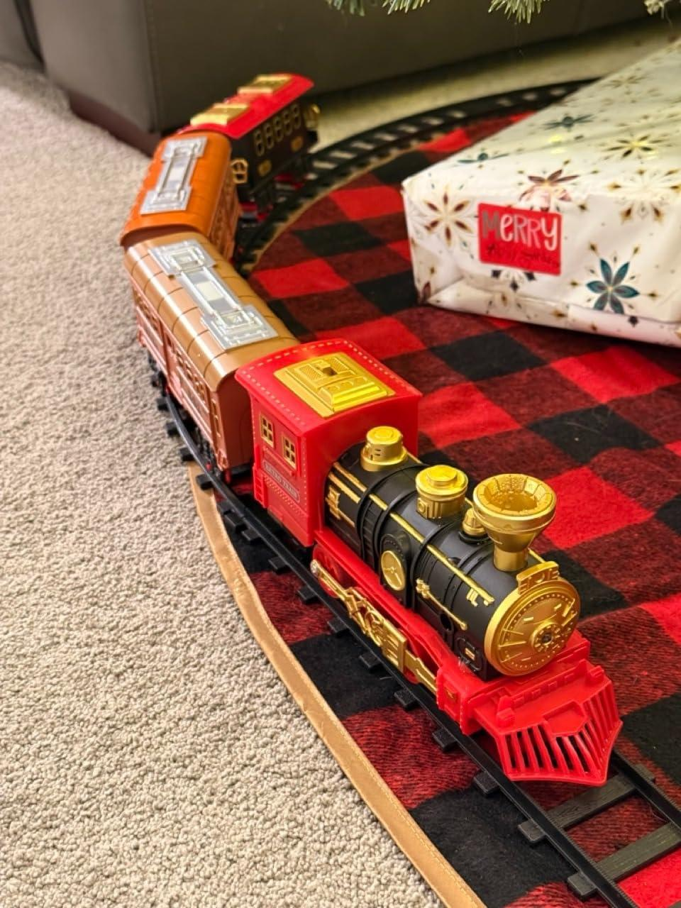 Red Christmas Tree Toy Steam Train Set with Lights Sounds Christmas Train Set Electric Train Sets for Kids Toy Christmas Under Tree Decoration