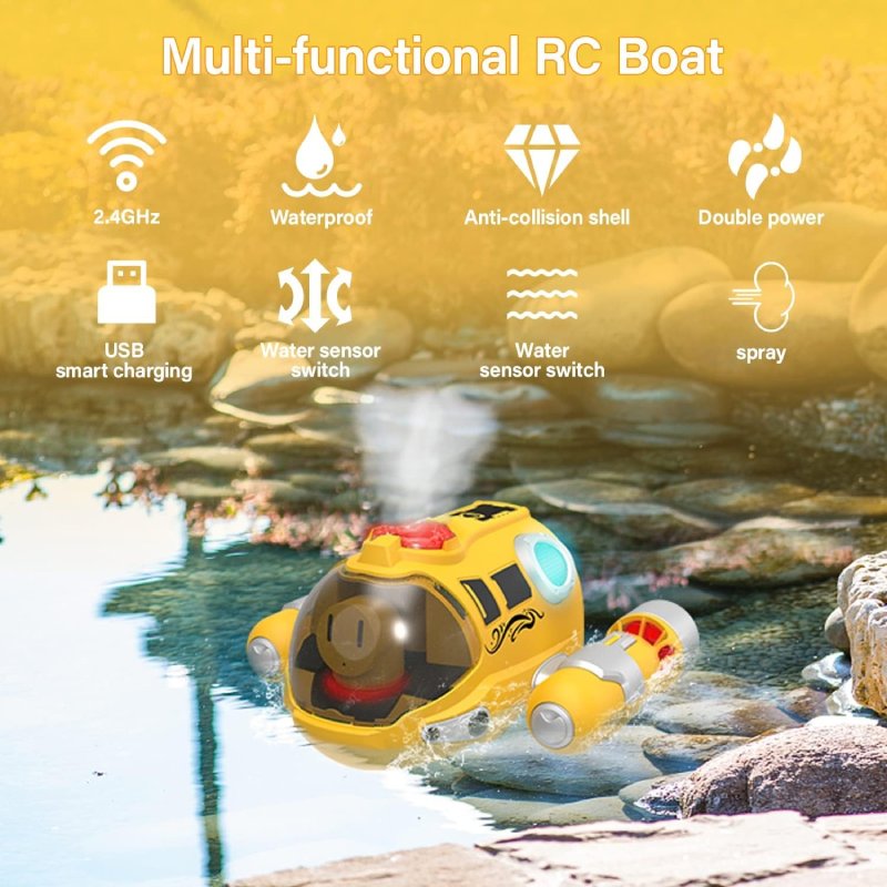 Remote Control Boat With Steam Spray, Waterproof, Easy Control, Safe for Ages 6+