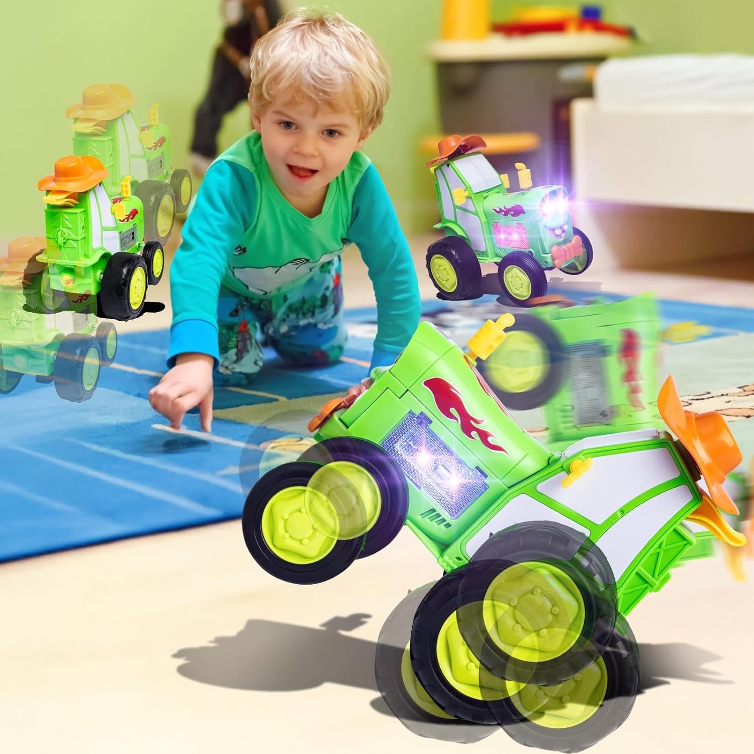 Remote Control Crazy Jumping Stunt Car with Music & Flashing Lights, Safe for Ages 3+