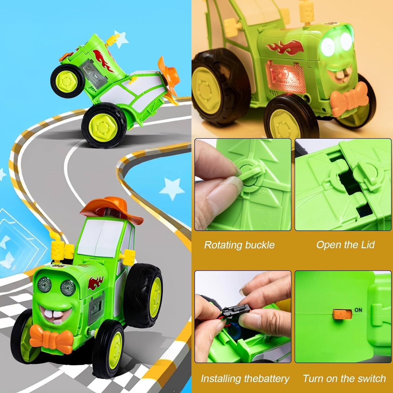 Remote Control Crazy Jumping Stunt Car with Music & Flashing Lights, Safe for Ages 3+
