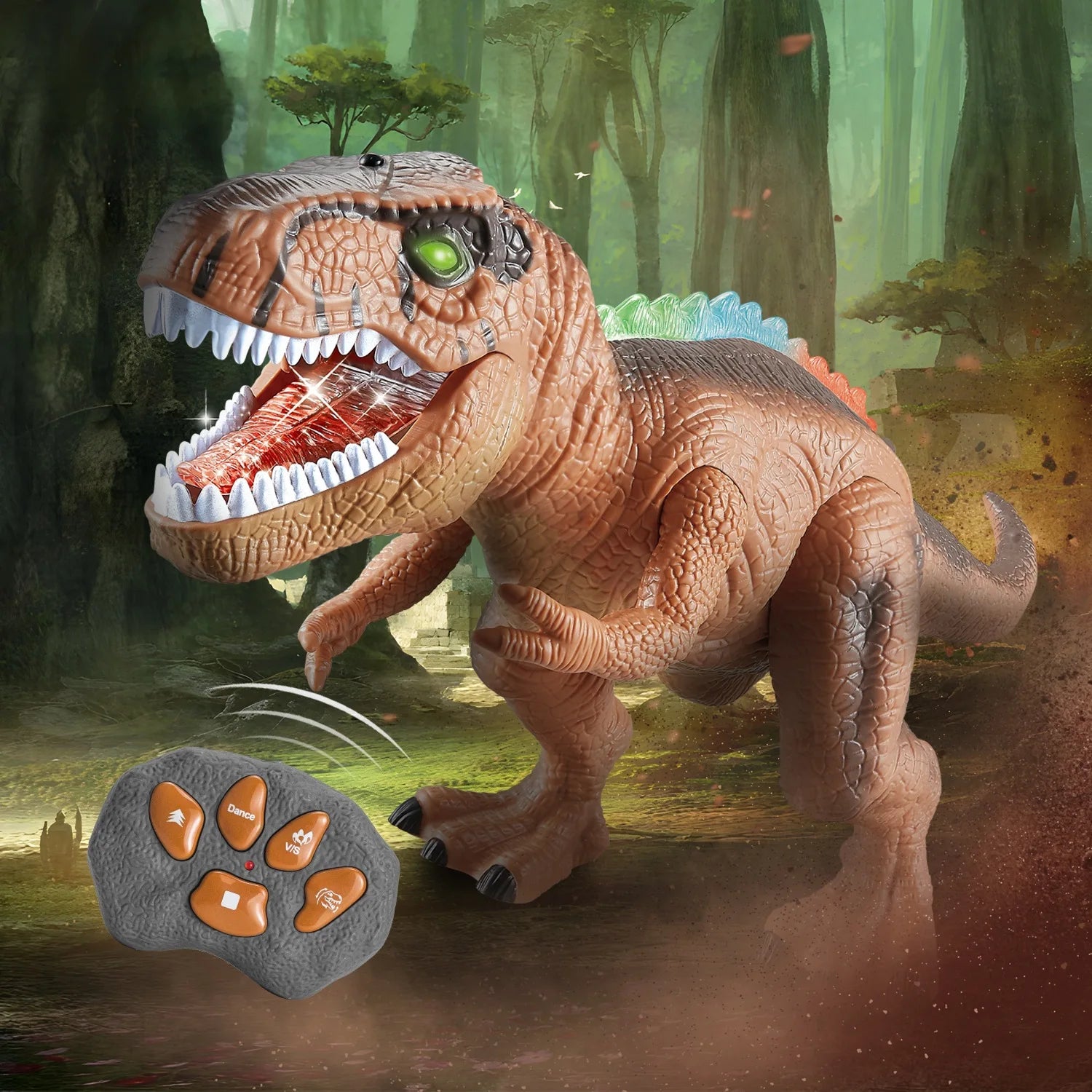 Remote Control Dinosaur Toy Walking Roaring, Realistic T-Rex Design, Lights & Sounds, Multi-Directional Movement, Safe for Kids 3+