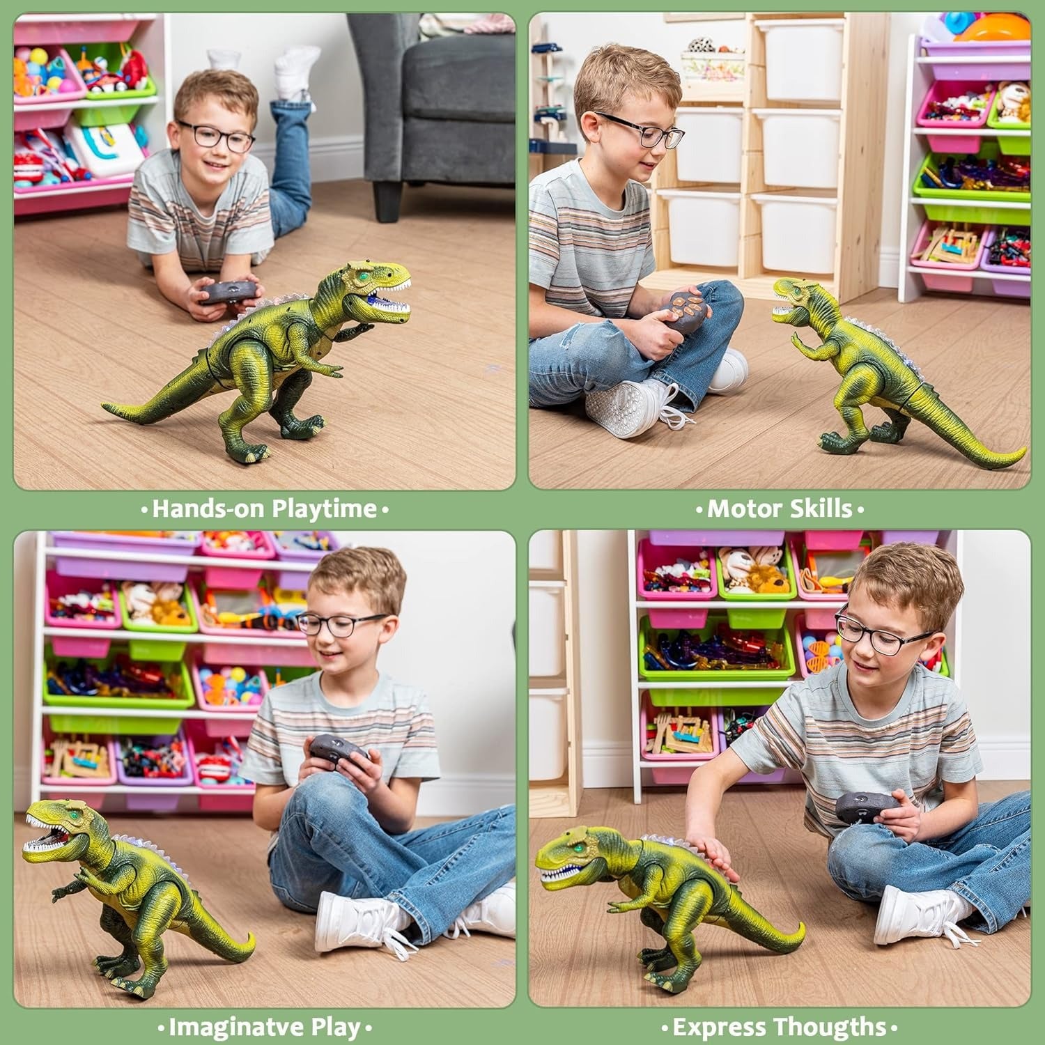 Remote Control Dinosaur Toy Walking Roaring, Realistic T-Rex Design, Lights & Sounds, Multi-Directional Movement, Safe for Kids 3+