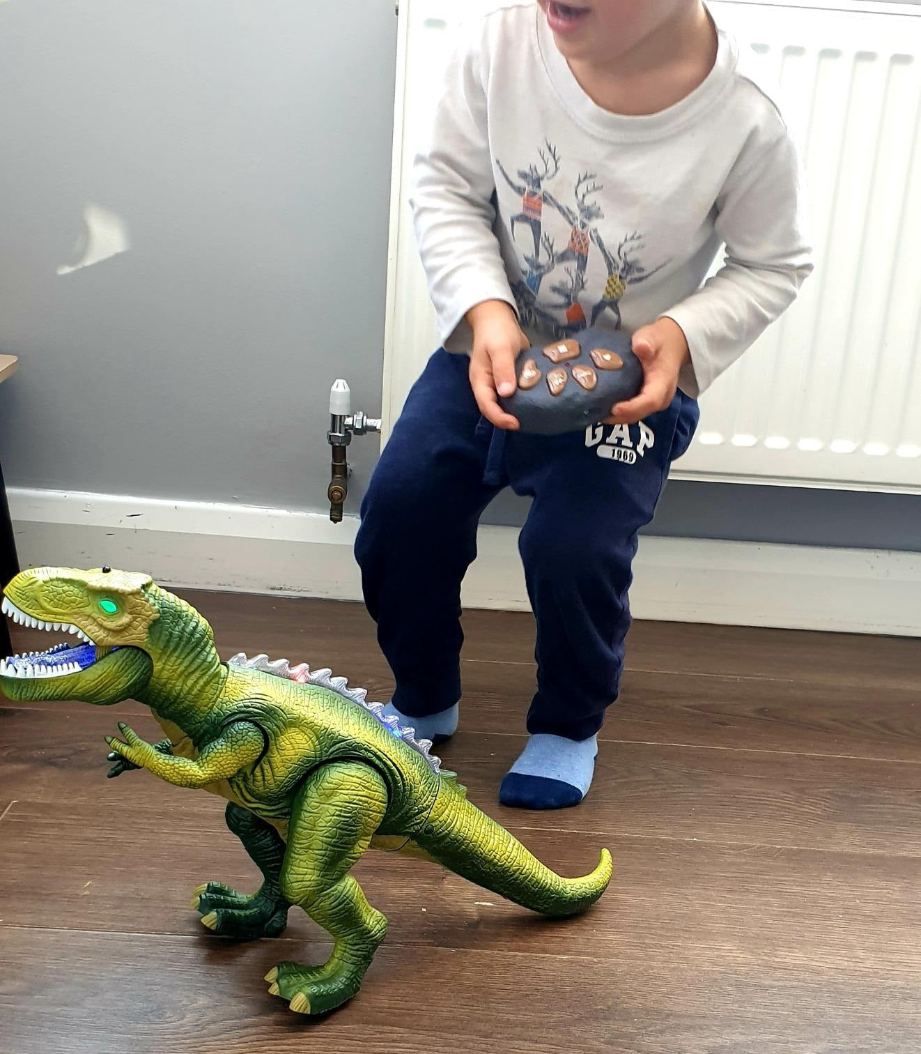 Remote Control Dinosaur Toy Walking Roaring, Realistic T-Rex Design, Lights & Sounds, Multi-Directional Movement, Safe for Kids 3+