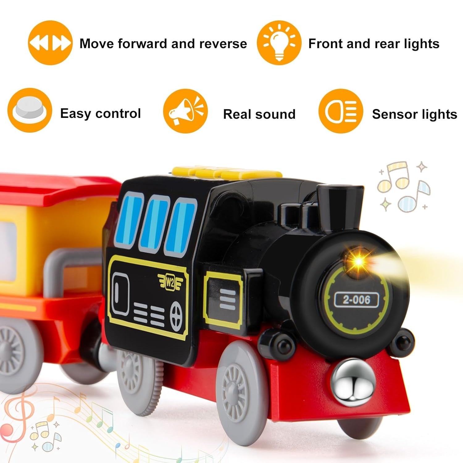Remote Control Electric Train Toy with LED Lights, Sound, Safe for Ages 3+