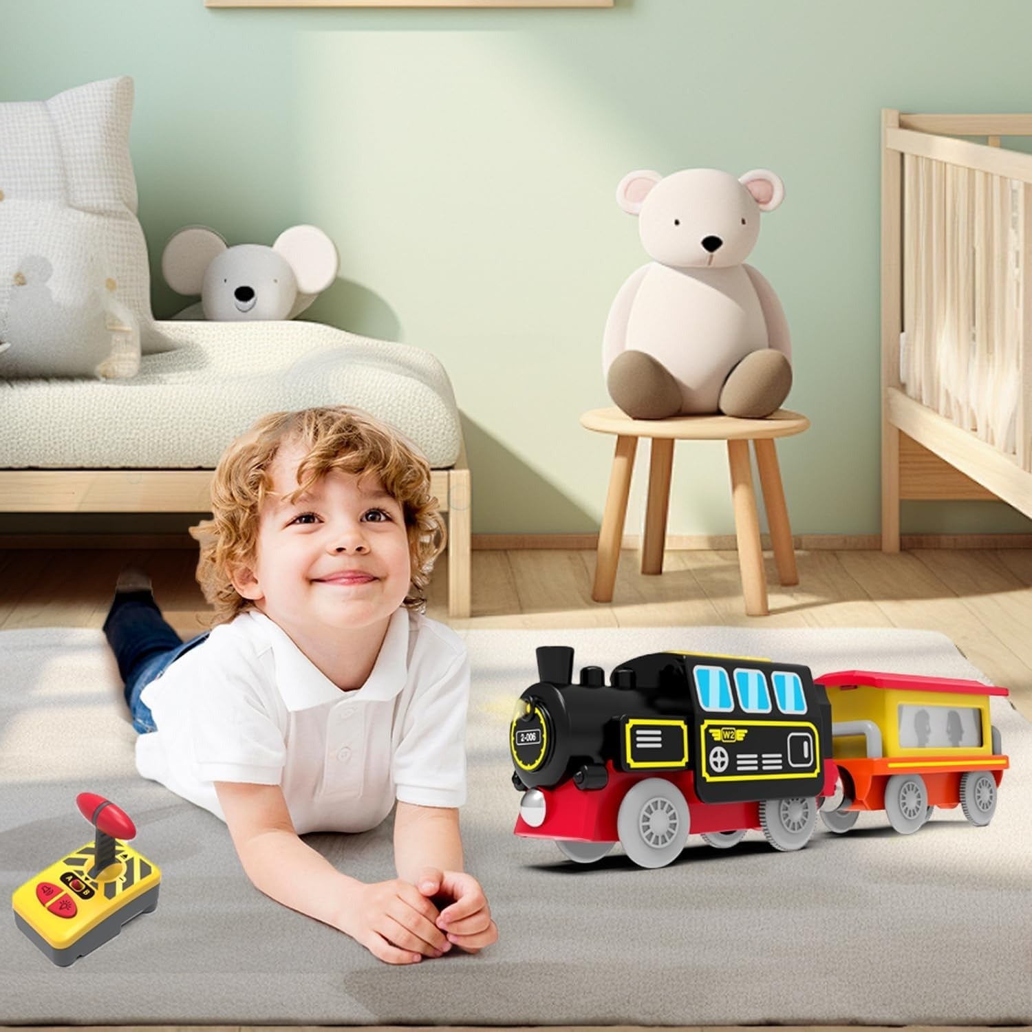 Remote Control Electric Train Toy with LED Lights, Sound, Safe for Ages 3+
