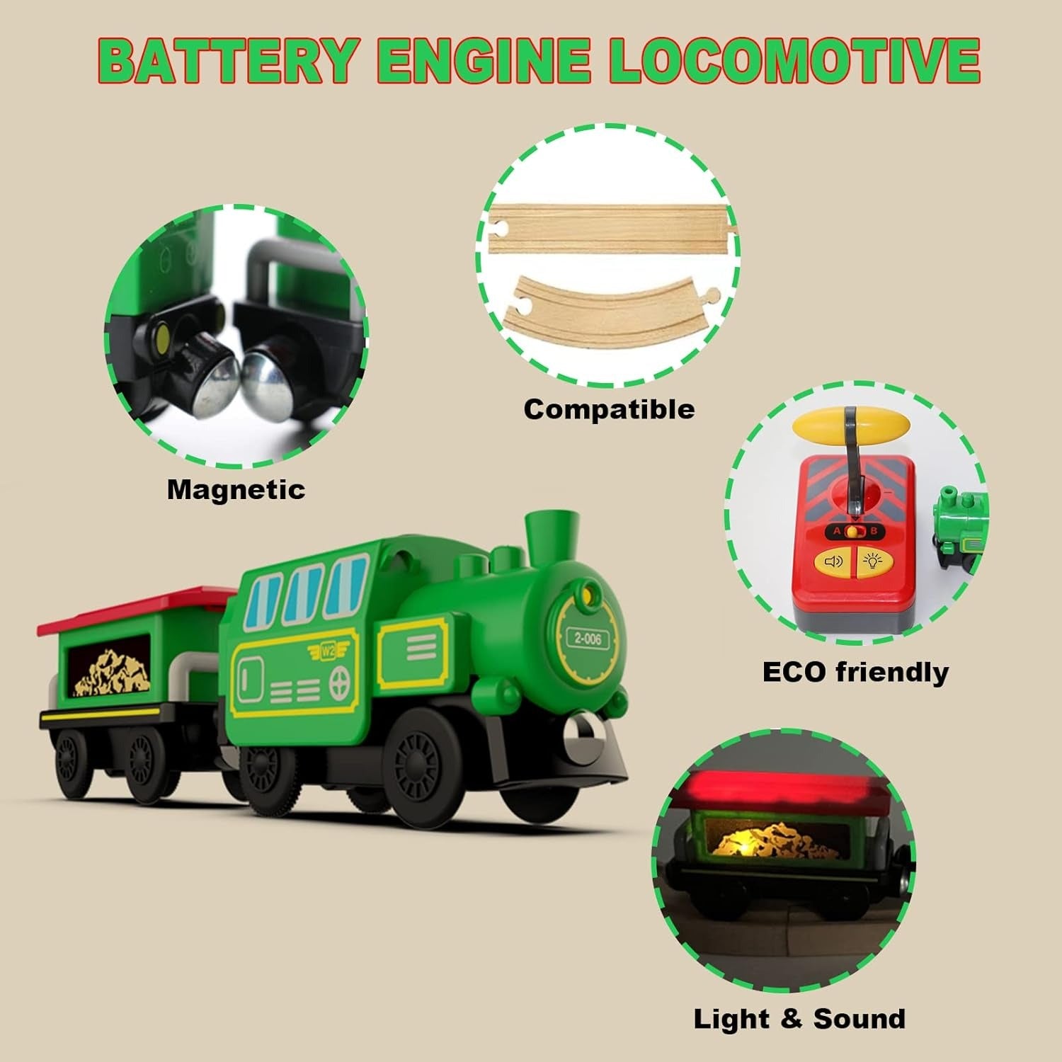 Remote Control Electric Train Toy with LED Lights, Sound, Safe for Ages 3+