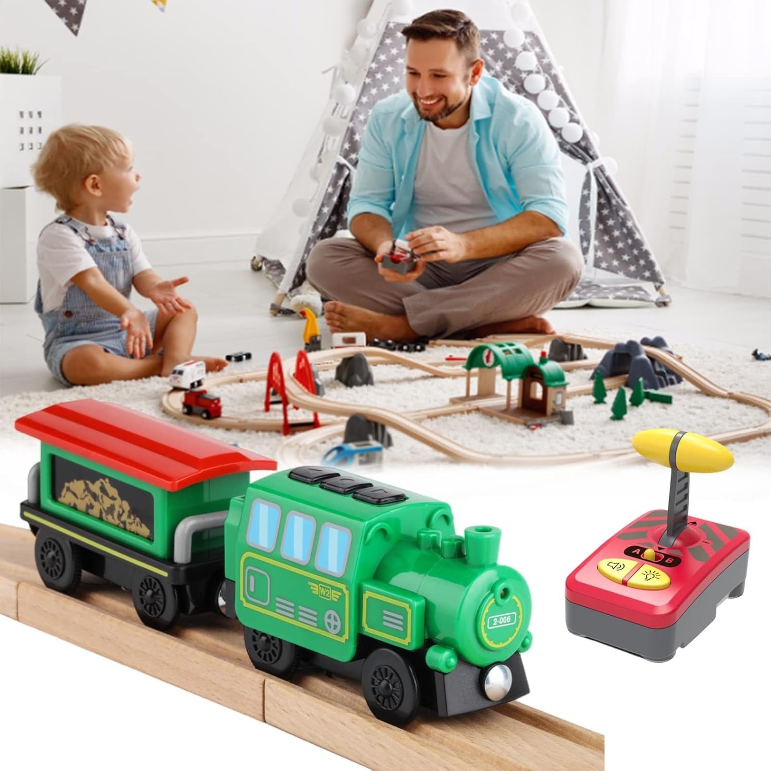 Remote Control Electric Train Toy with LED Lights, Sound, Safe for Ages 3+