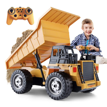 Remote Control Excavator Dump Truck, 360° Rotation, Dump Bed Lifting, All-Terrain Play, Realistic Sound & Lights, Safe for Kids 3+