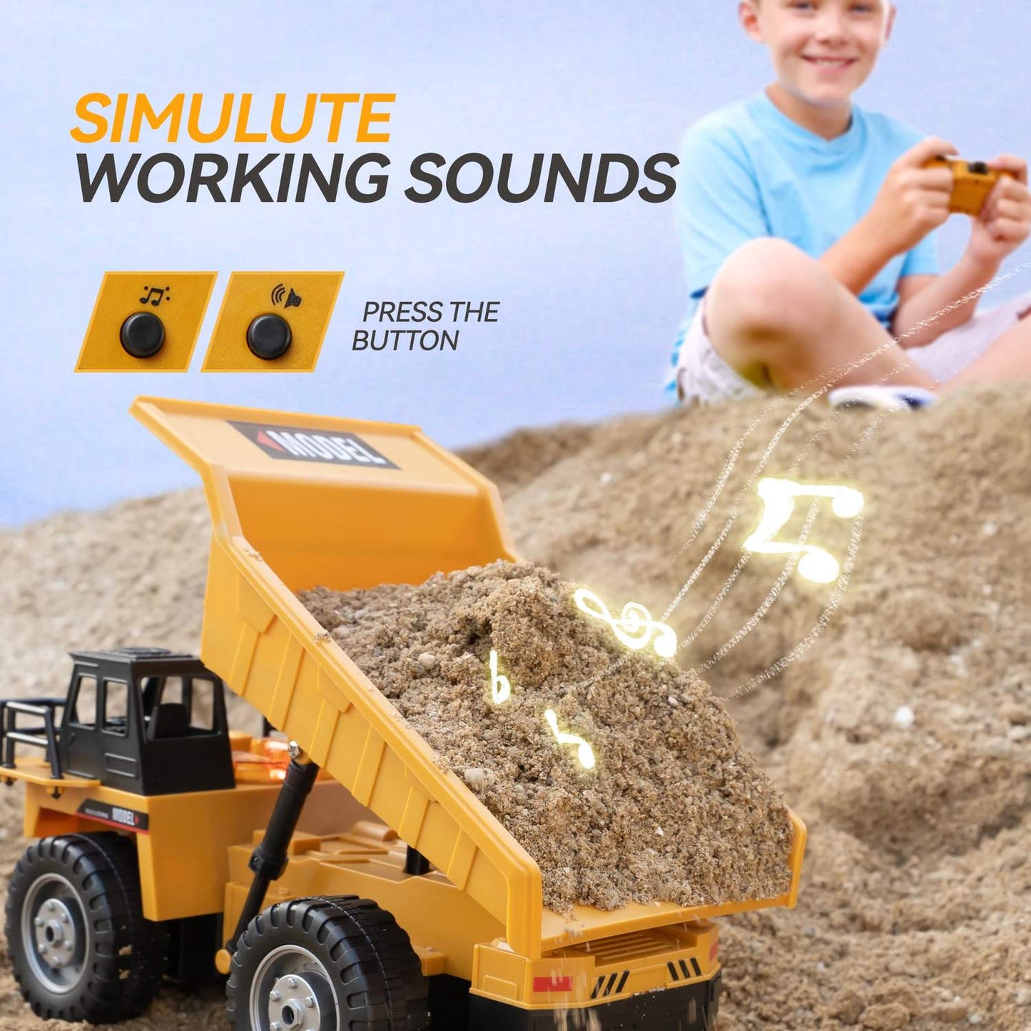 Remote Control Excavator Dump Truck, 360° Rotation, Dump Bed Lifting, All-Terrain Play, Realistic Sound & Lights, Safe for Kids 3+
