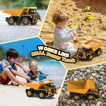 Remote Control Excavator Dump Truck, 360° Rotation, Dump Bed Lifting, All-Terrain Play, Realistic Sound & Lights, Safe for Kids 3+